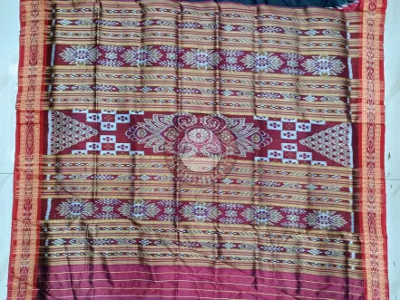 Black Maroon Buti Kumbha Khandua Silk Saree