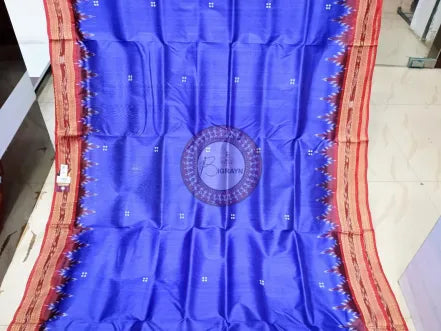Blue Red Buti Kumbha Khandua Silk Saree