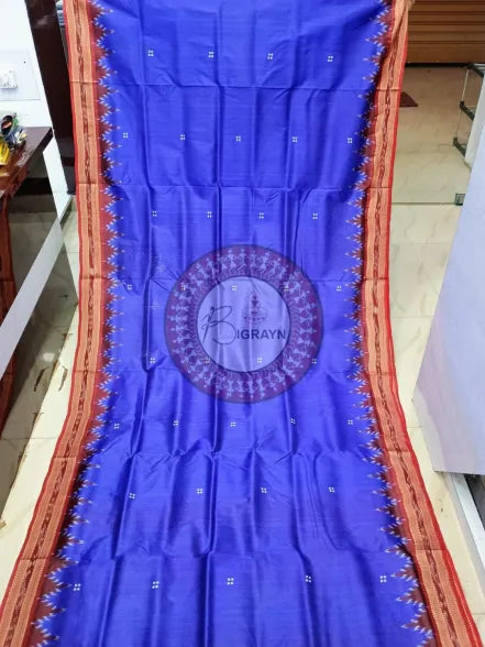 Blue Red Buti Kumbha Khandua Silk Saree