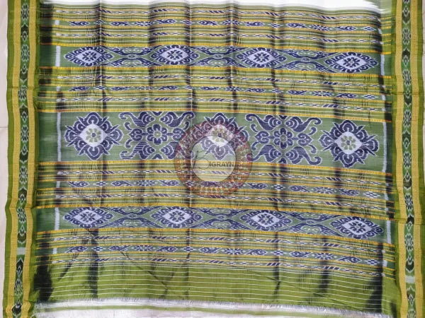 White Mehendi Green Buti Kumbha Khandua Silk Saree