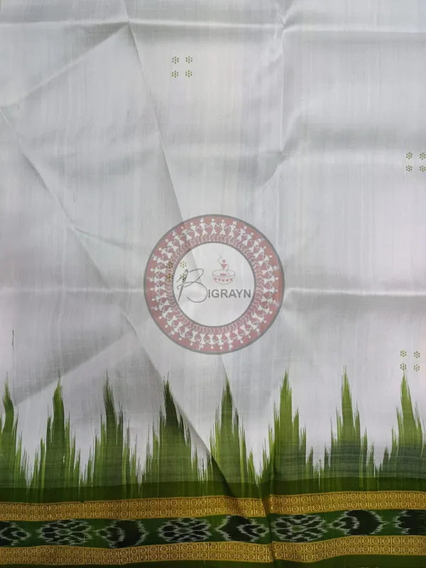 White Mehendi Green Buti Kumbha Khandua Silk Saree