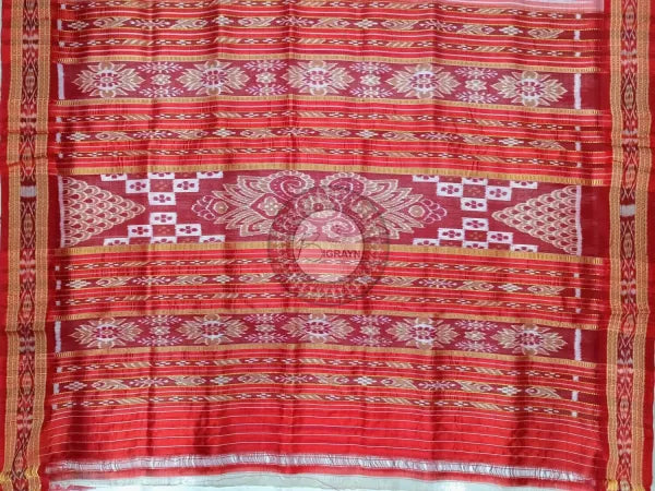 White Red Buti Kumbha Khandua Silk Saree