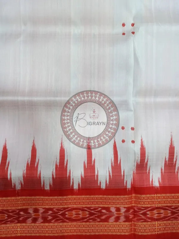 White Red Buti Kumbha Khandua Silk Saree
