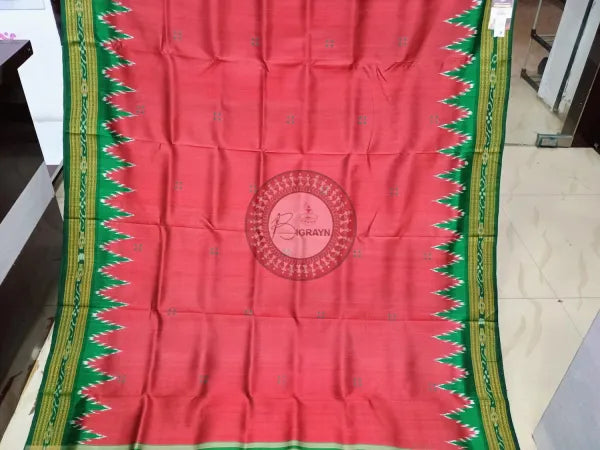 Red Green Buti Kumbha Khandua Silk Saree