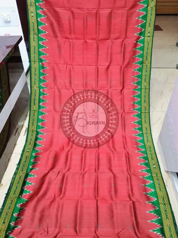 Red Green Buti Kumbha Khandua Silk Saree