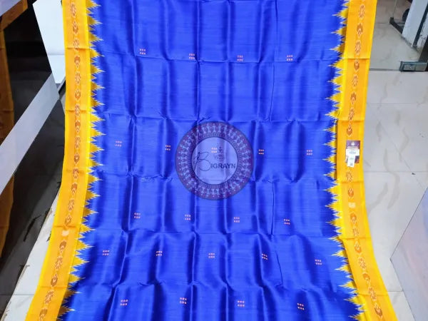 Blue Yellow Buti Kumbha Khandua Silk Saree