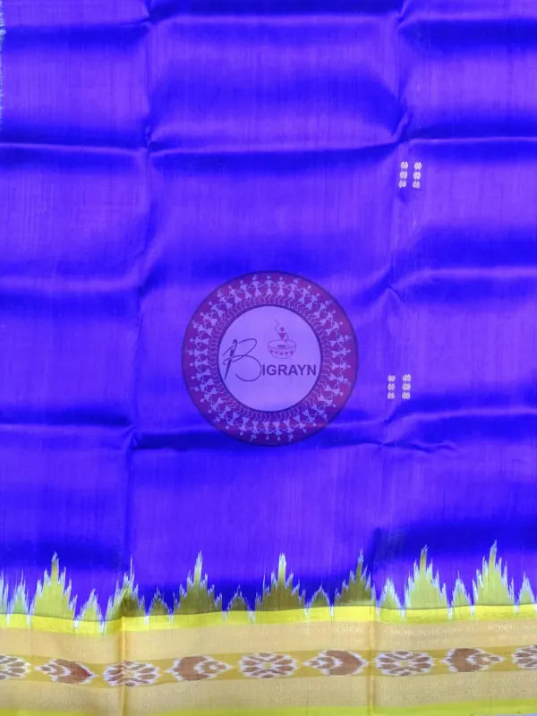 Blue Yellow Buti Kumbha Khandua Silk Saree