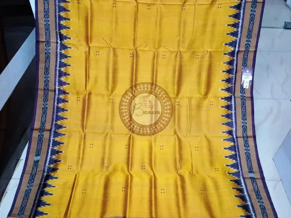 Mustard Yellow Coffee Buti Kumbha Khandua Silk Saree