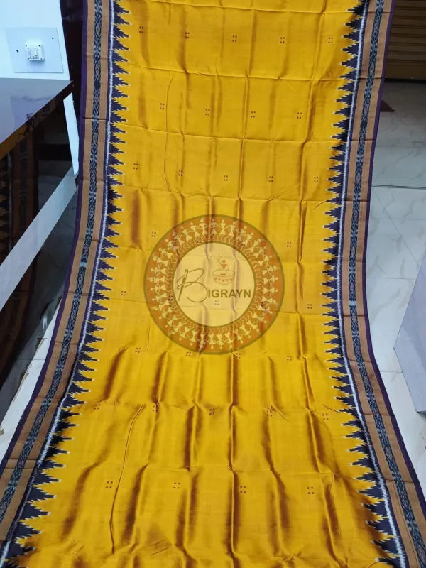 Mustard Yellow Coffee Buti Kumbha Khandua Silk Saree