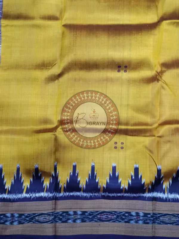 Mustard Yellow Coffee Buti Kumbha Khandua Silk Saree