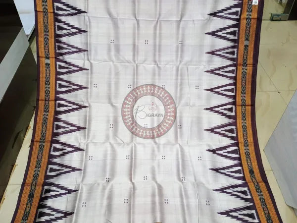 Grey Coffee Buti Kumbha Khandua Silk Saree