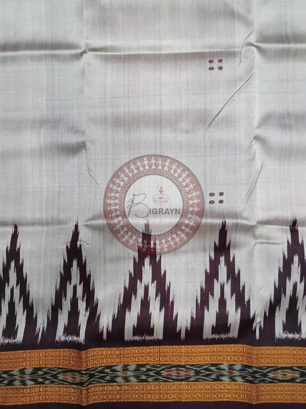Grey Coffee Buti Kumbha Khandua Silk Saree