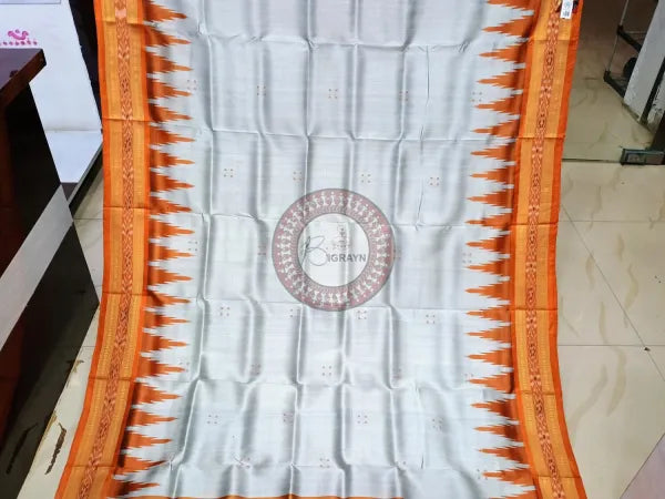 Grey Rust Buti Kumbha Khandua Silk Saree