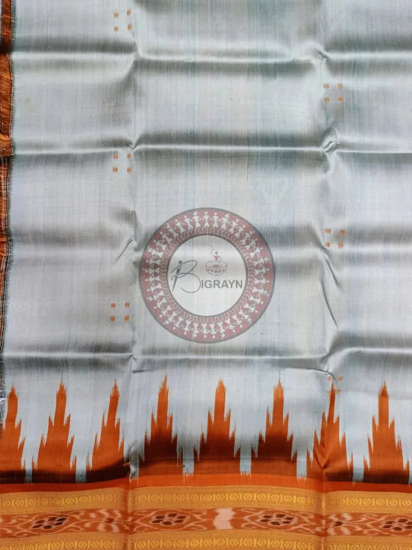 Grey Rust Buti Kumbha Khandua Silk Saree