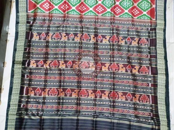 Maroon Green Black Pasapali And Flower Design Mulberry Silk Saree