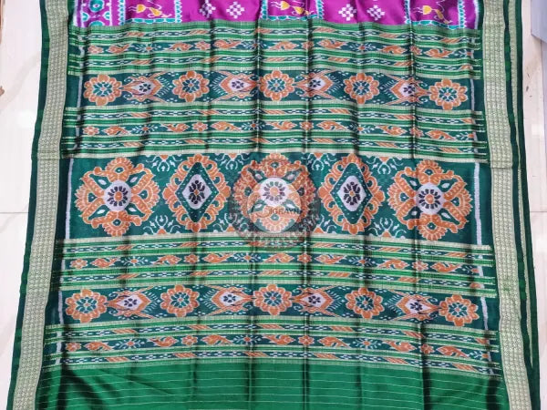 Purple Green Tribal And Pasapali Mulberry Silk Saree