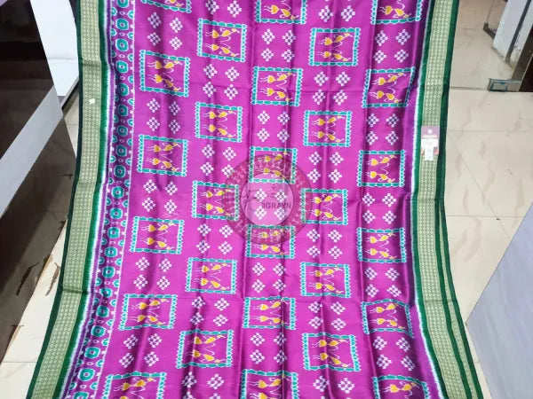 Purple Green Tribal And Pasapali Mulberry Silk Saree