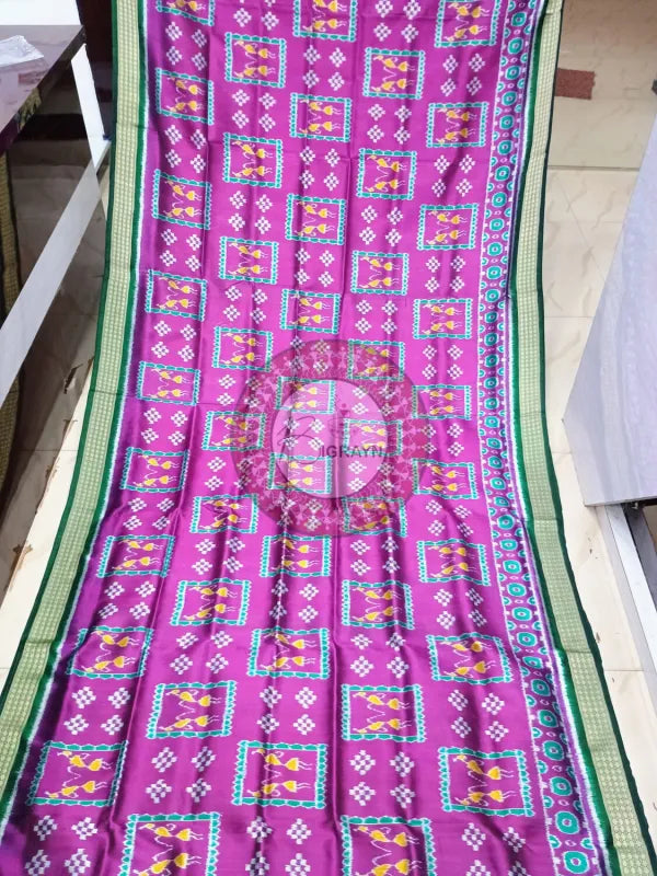 Purple Green Tribal And Pasapali Mulberry Silk Saree