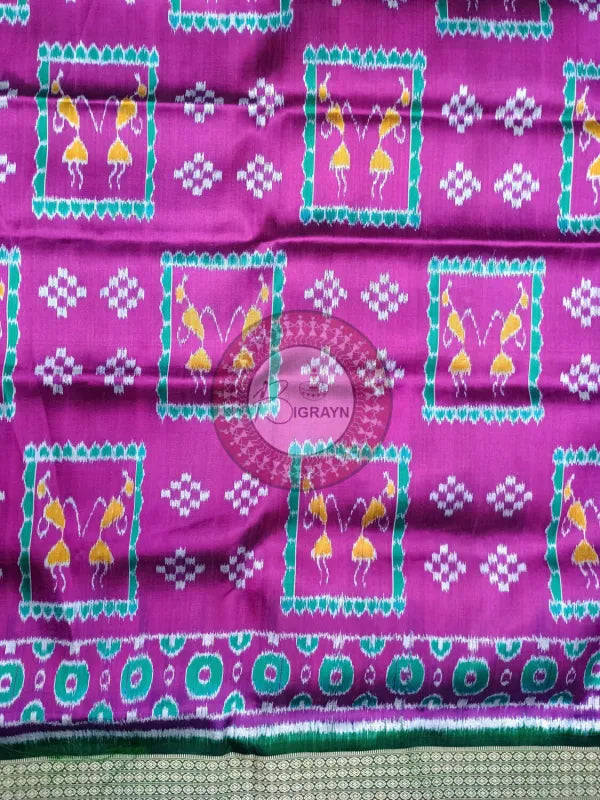 Purple Green Tribal And Pasapali Mulberry Silk Saree