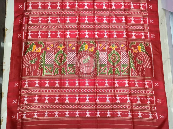 Red Boita Design Mulberry Silk Saree