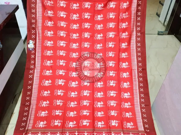 Red Boita Design Mulberry Silk Saree