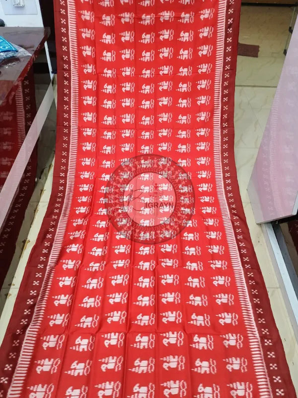 Red Boita Design Mulberry Silk Saree