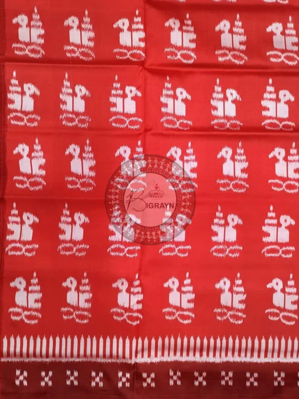 Red Boita Design Mulberry Silk Saree