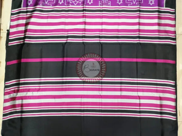 Purple Black Sri Yantra Mulberry Silk Saree