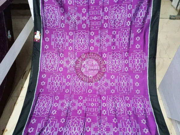 Purple Black Sri Yantra Mulberry Silk Saree