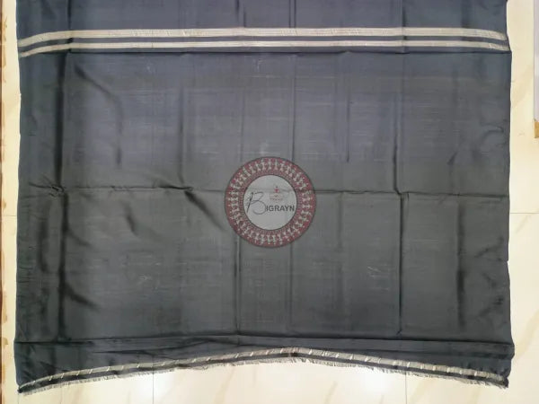 Purple Black Sri Yantra Mulberry Silk Saree