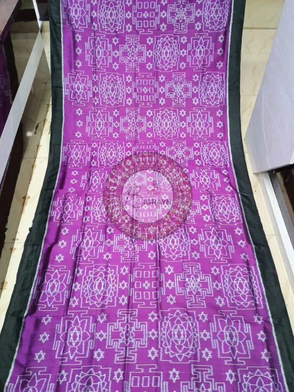 Purple Black Sri Yantra Mulberry Silk Saree