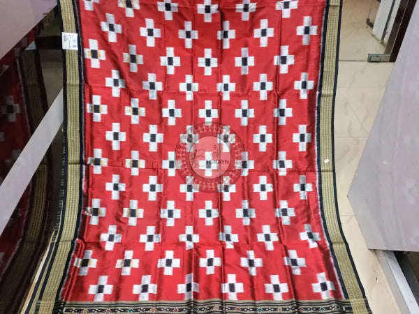 Maroon Black Cross Pasapali Partly Mulberry Silk Saree