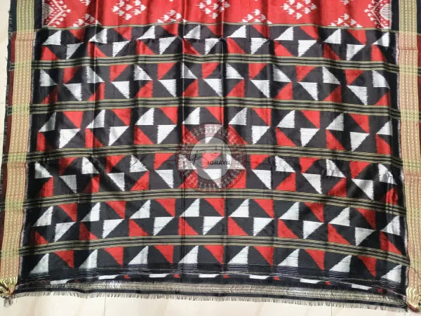 Maroon Black Cross Pasapali Partly Mulberry Silk Saree