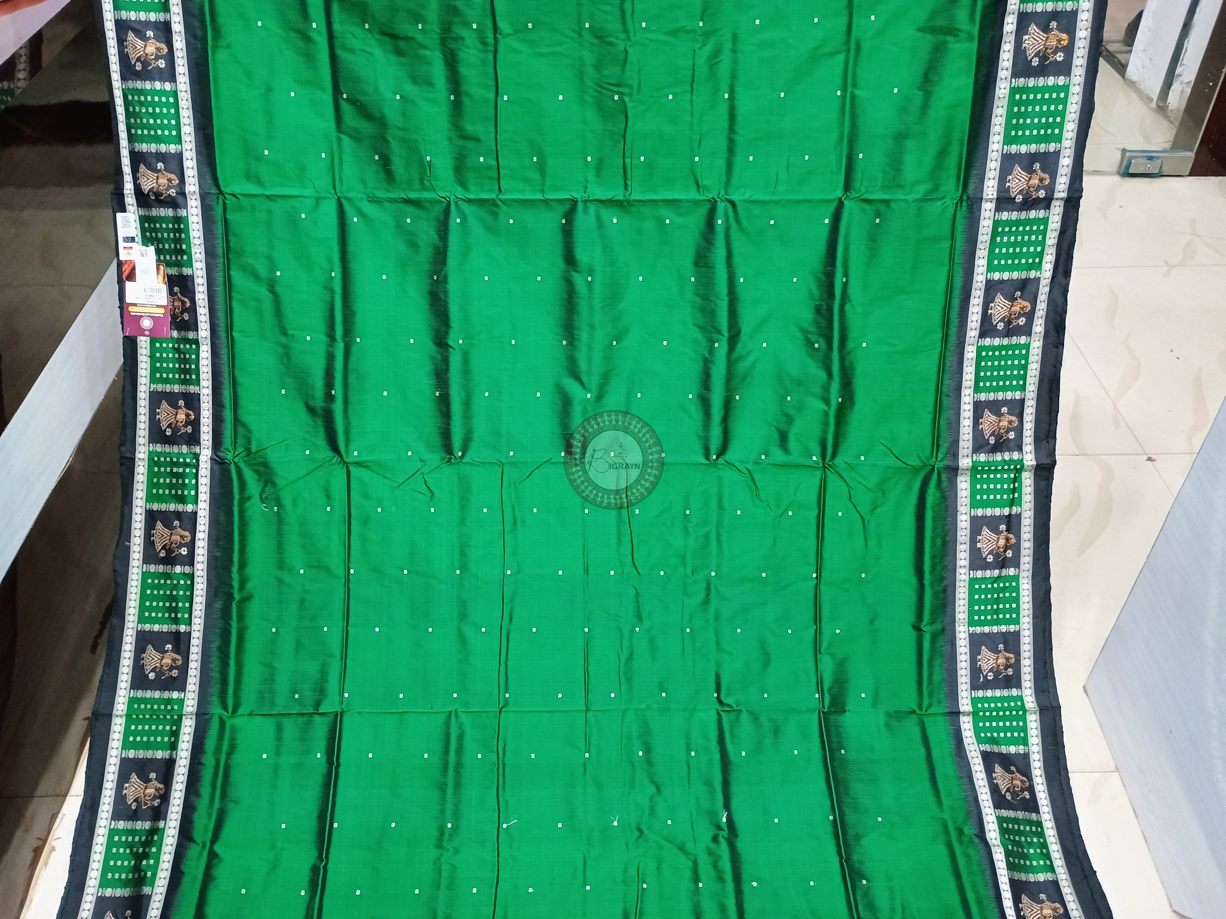 Green Black Doll Border And Doll Anchal Bomkai Silk Saree