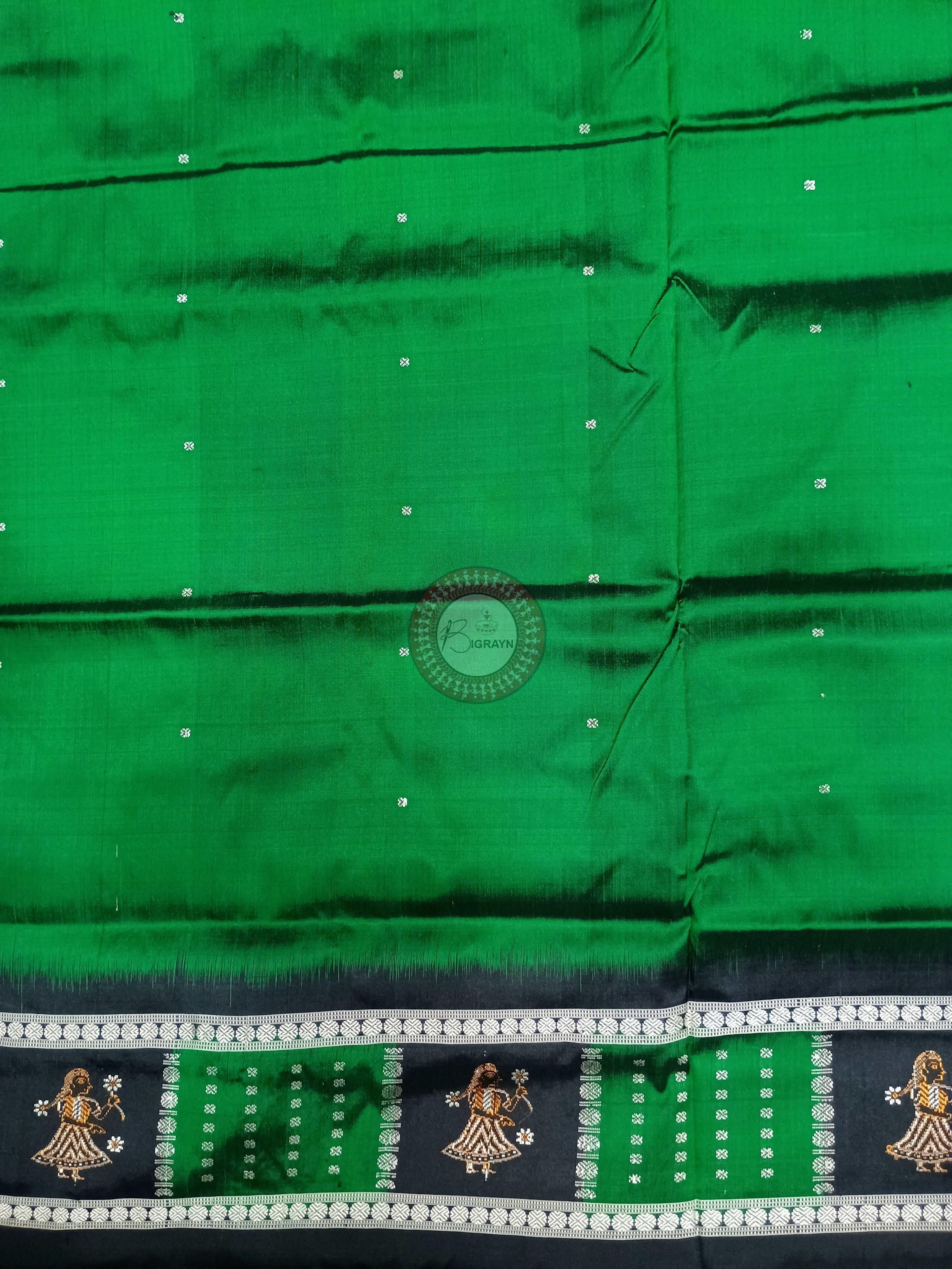 Green Black Doll Border And Doll Anchal Bomkai Silk Saree