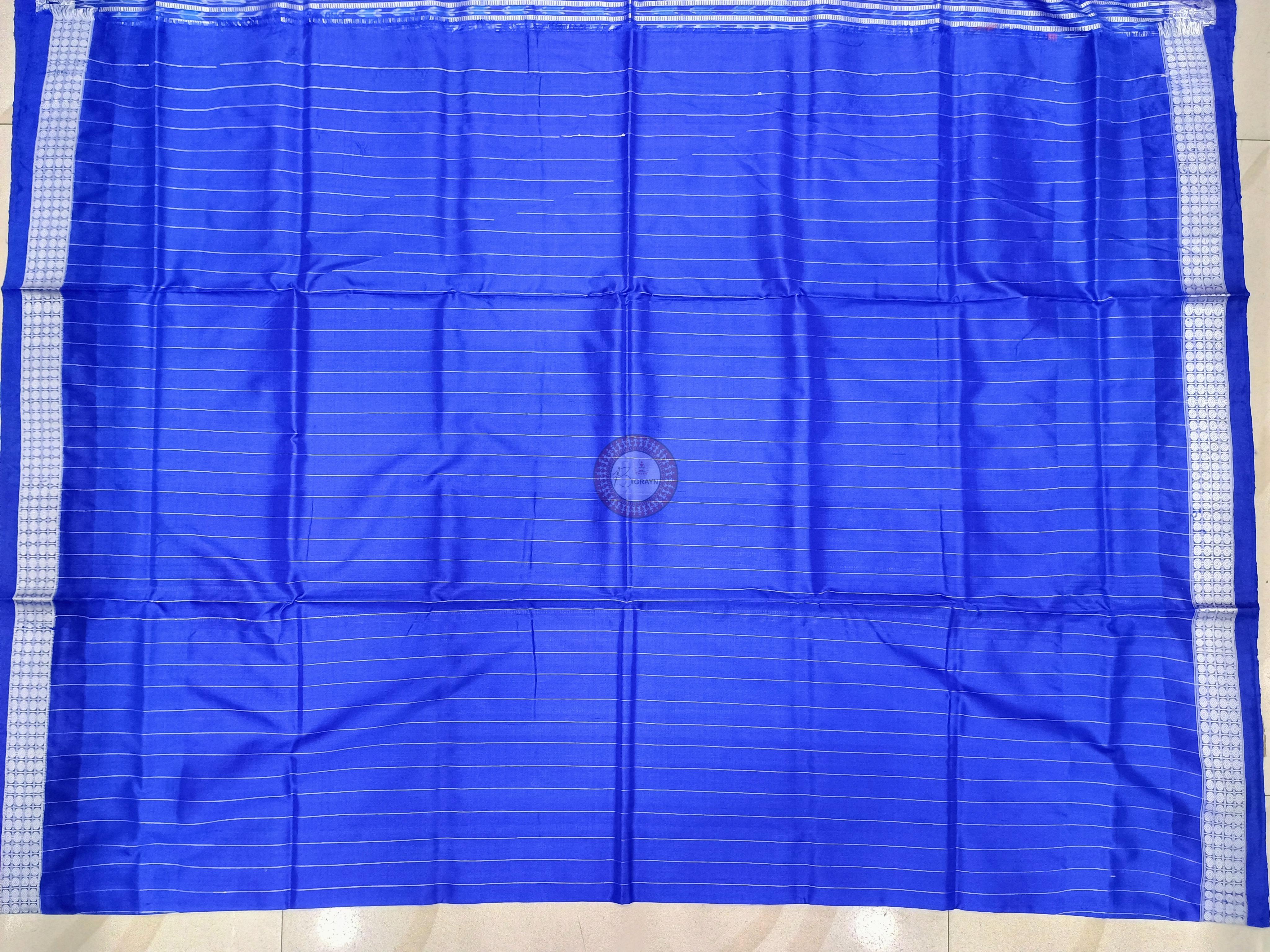 Orangee Blue Scot Pasapali Border Odisha Handloom Bomkai SIlk Saree