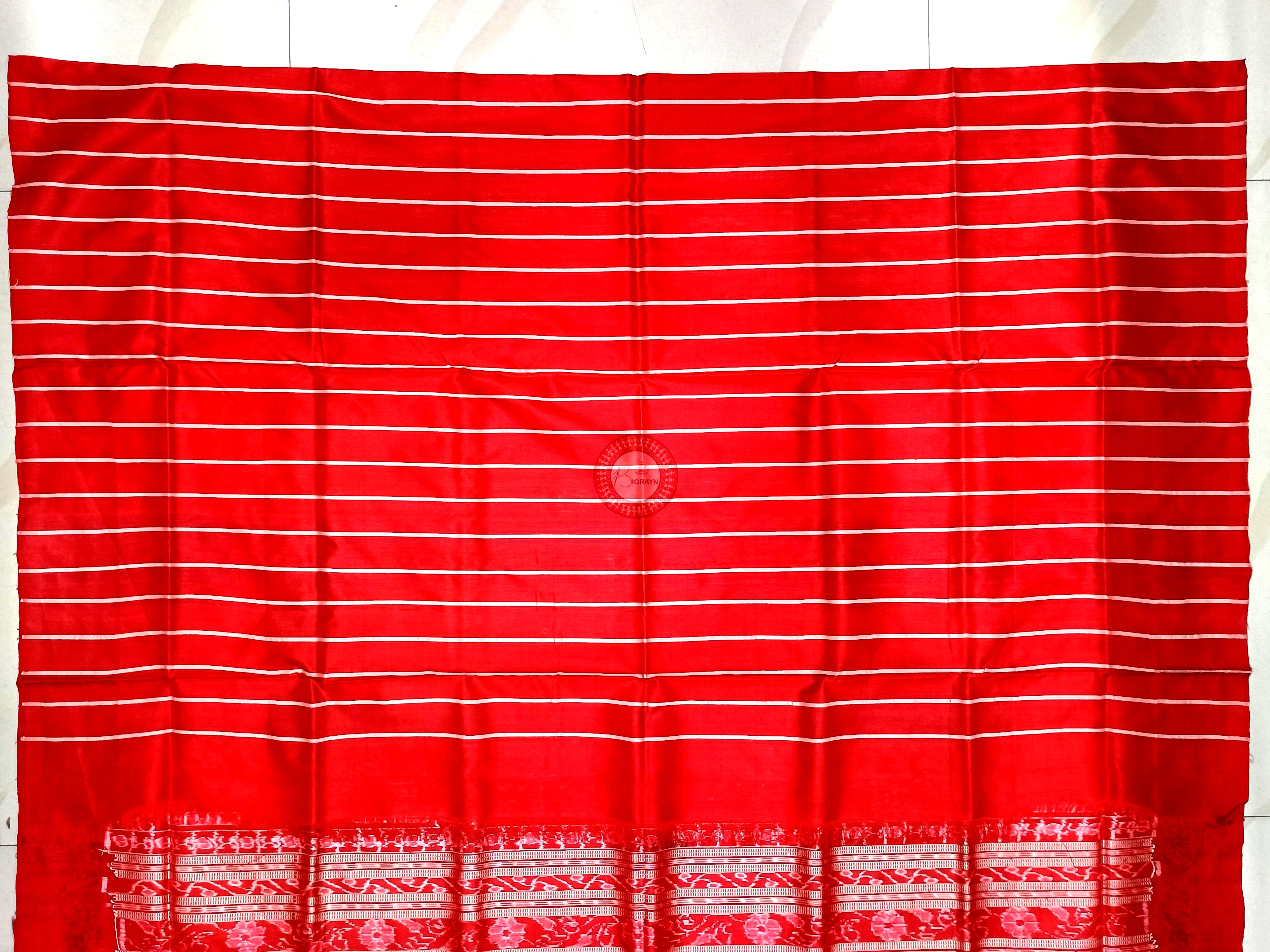 Green Red Scot Pasapali Odisha Handloom Bomkai SIlk Saree