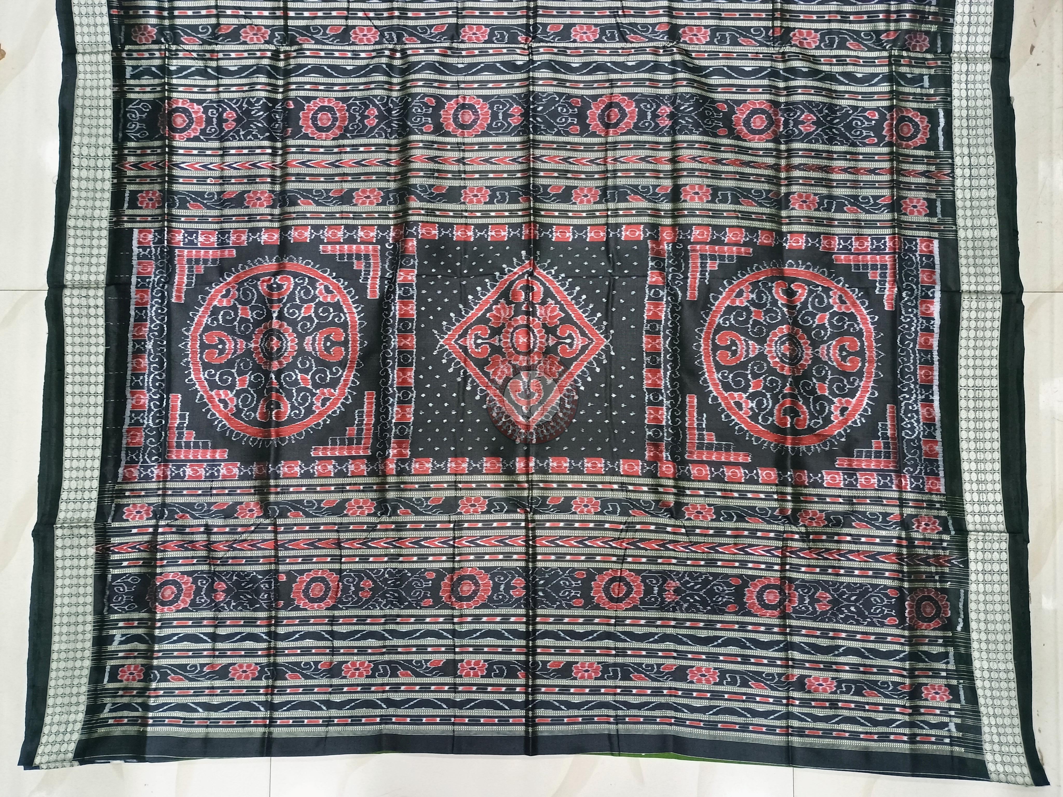 Mehendi Green Black Scot Pasapali Border Odisha Handloom Bomkai SIlk Saree