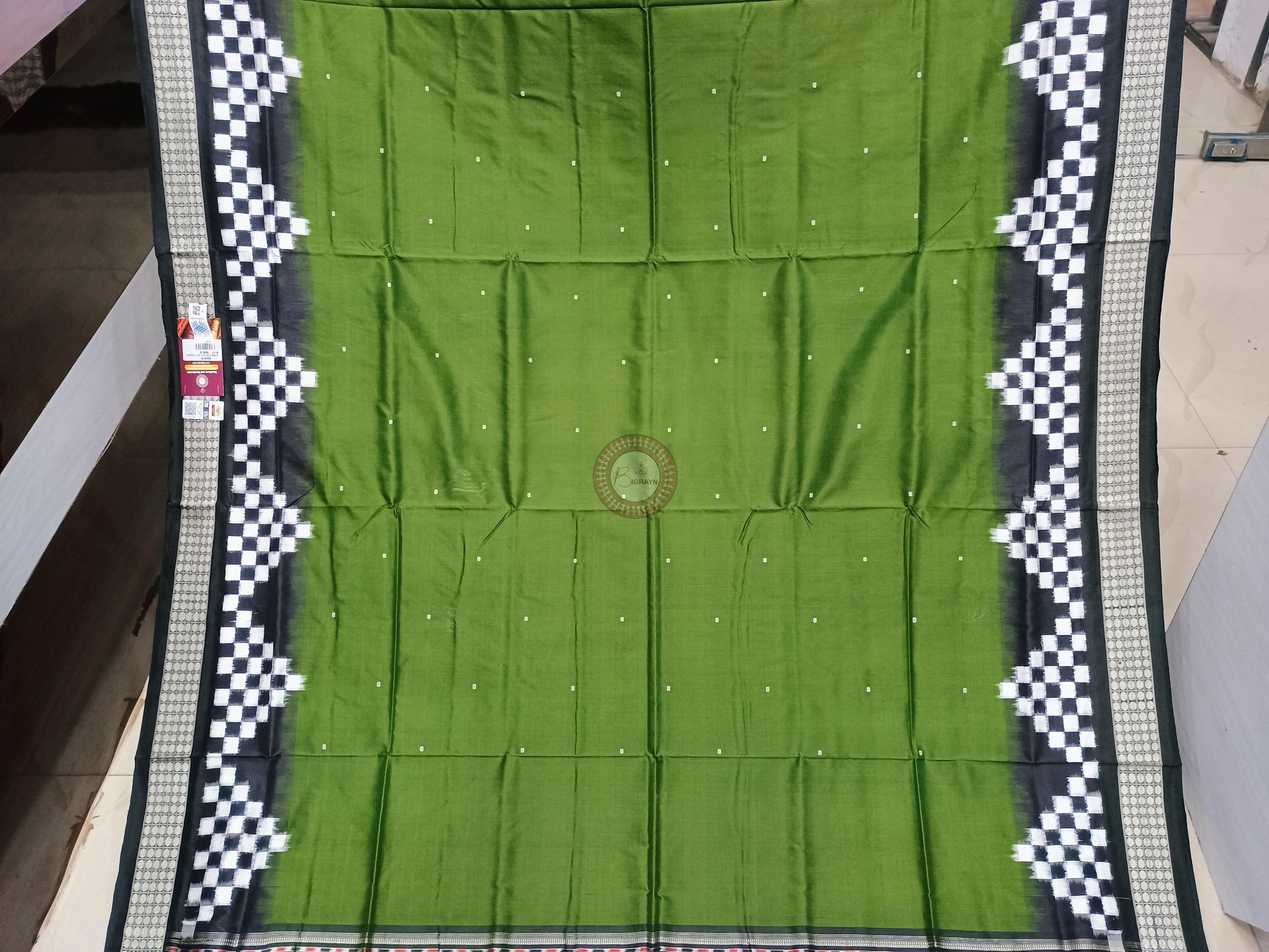 Mehendi Green Black Scot Pasapali Border Odisha Handloom Bomkai SIlk Saree