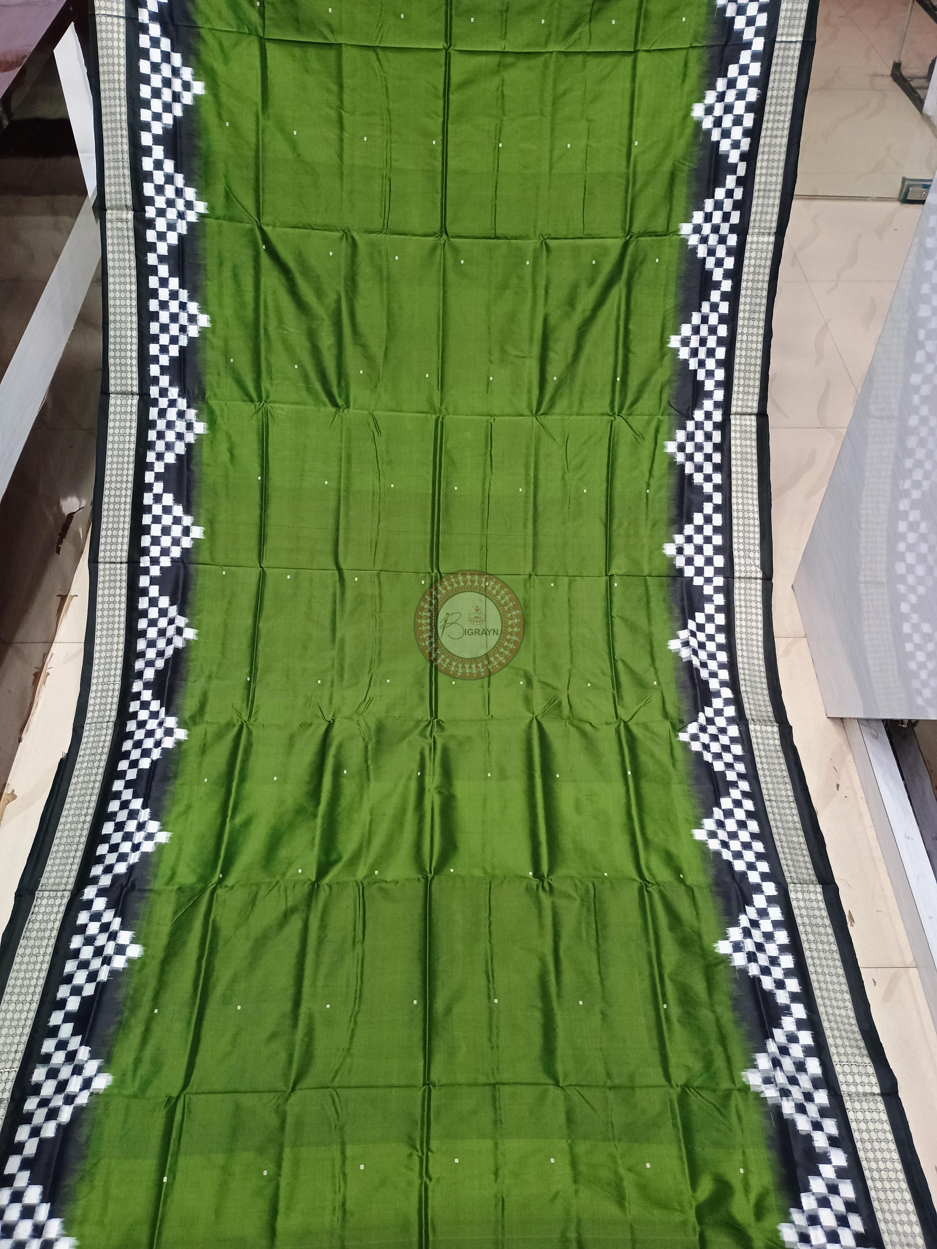 Mehendi Green Black Scot Pasapali Border Odisha Handloom Bomkai SIlk Saree