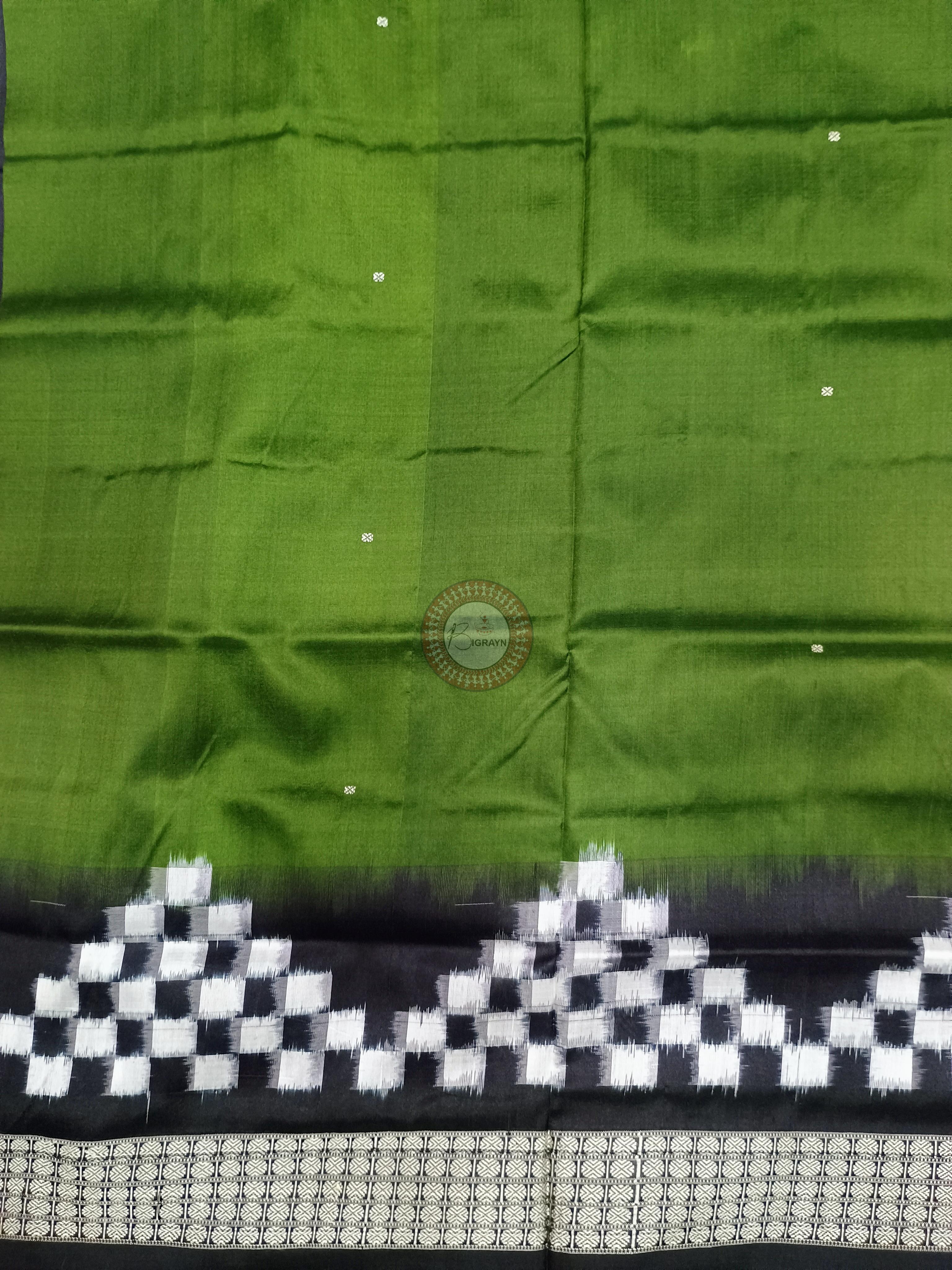 Mehendi Green Black Scot Pasapali Border Odisha Handloom Bomkai SIlk Saree