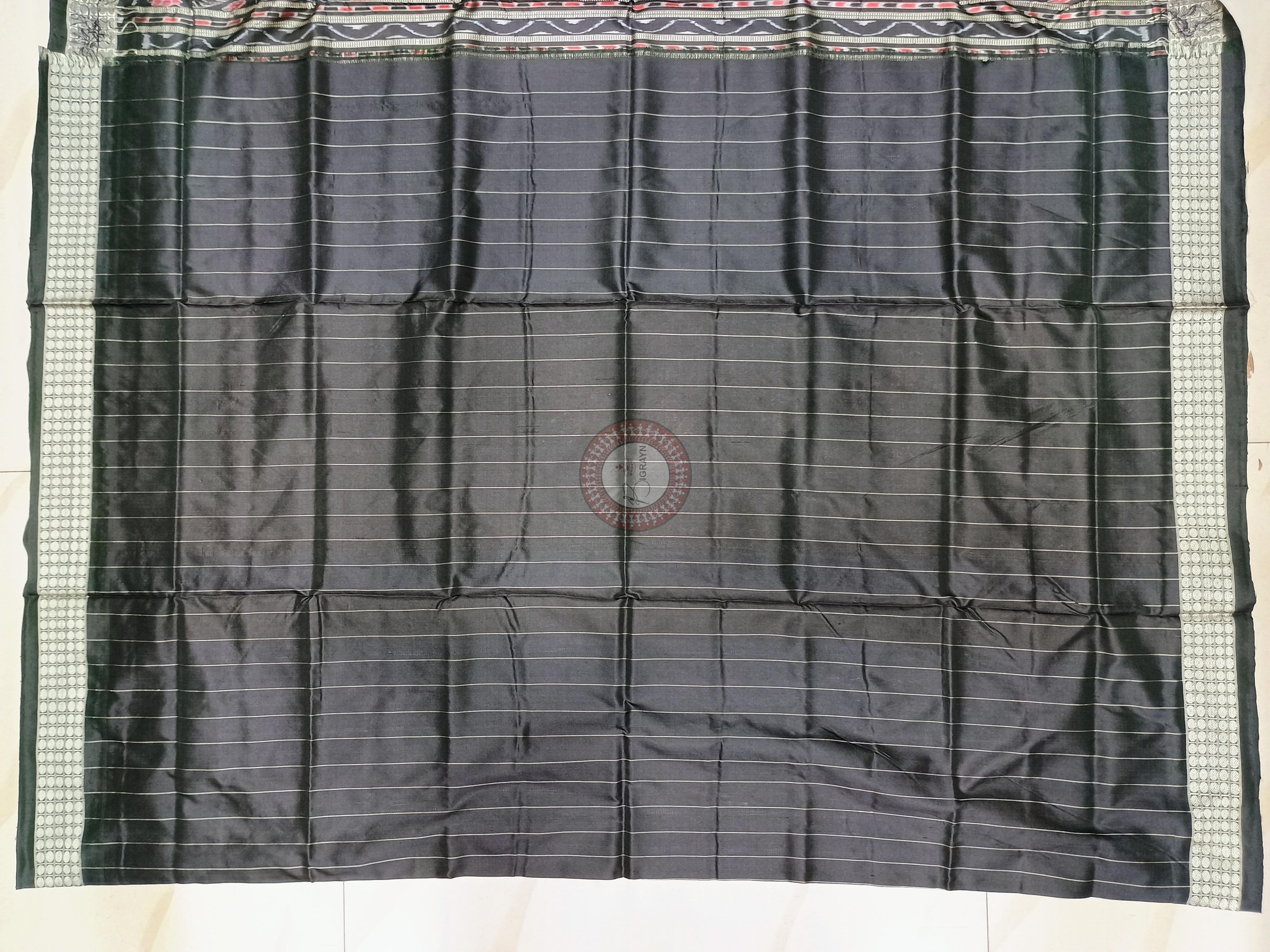 Mehendi Green Black Scot Pasapali Border Odisha Handloom Bomkai SIlk Saree