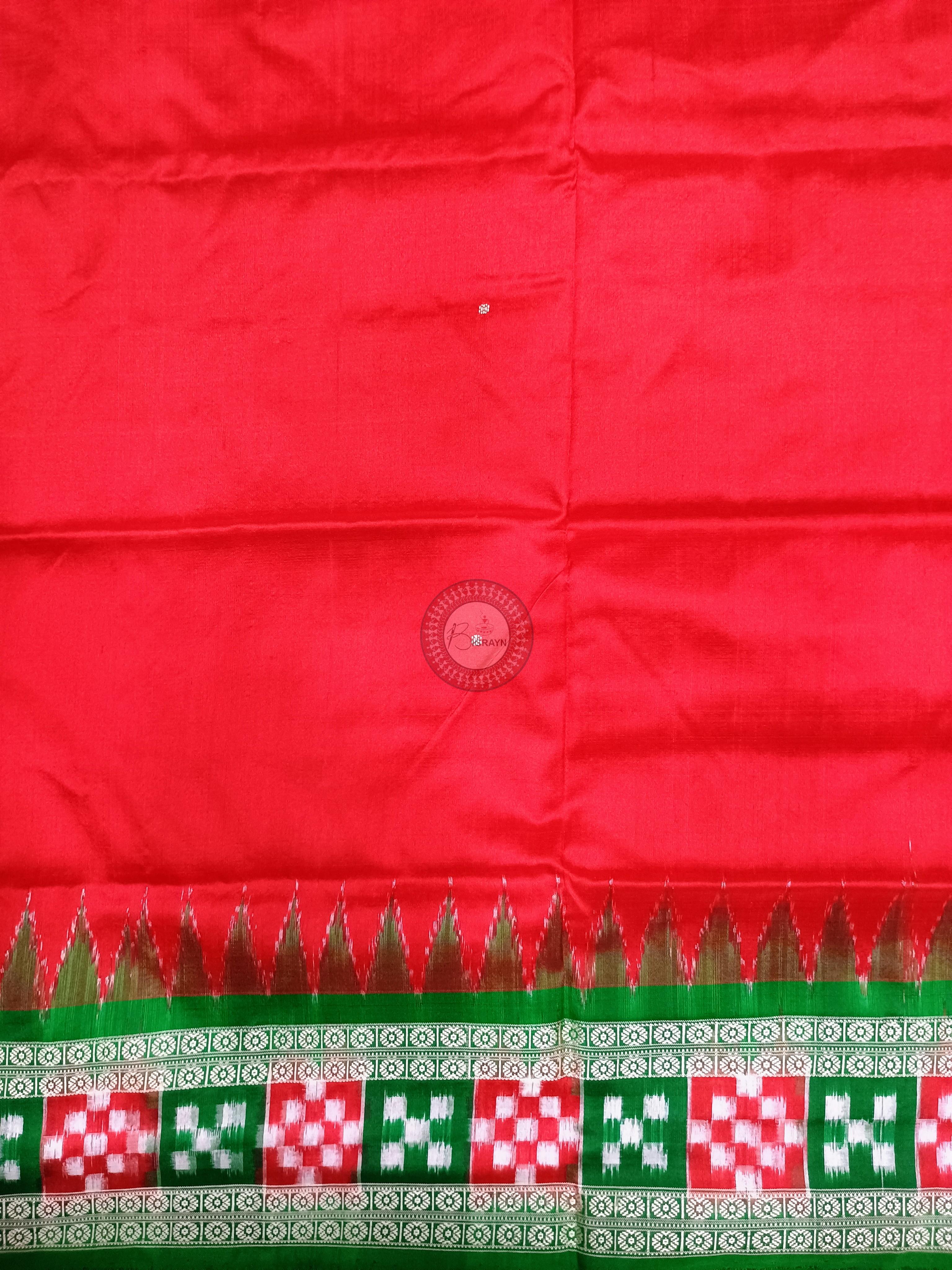 Red Green Sakta Border Odisha Handloom Bomkai Silk Saree