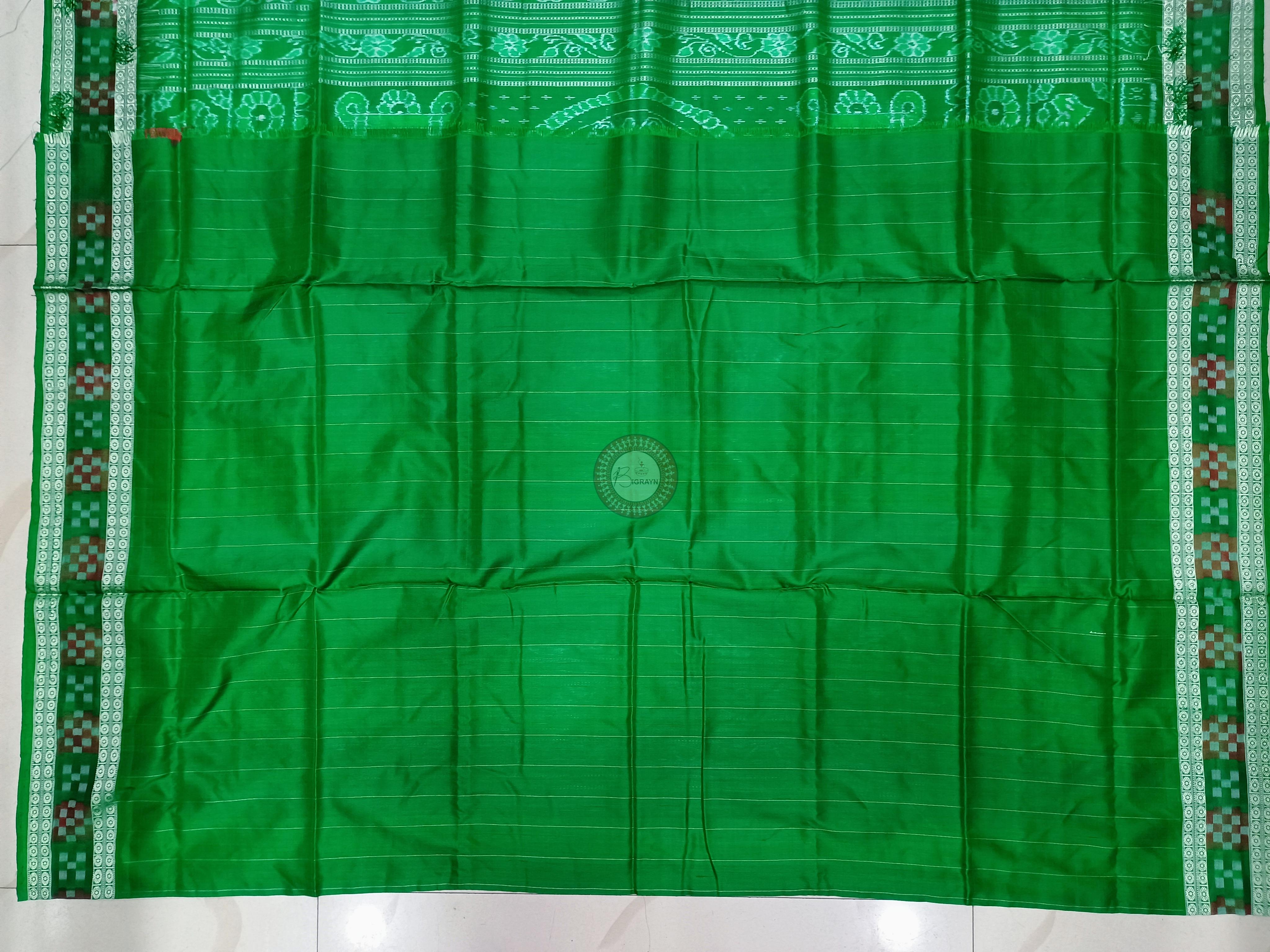 Red Green Sakta Border Odisha Handloom Bomkai Silk Saree