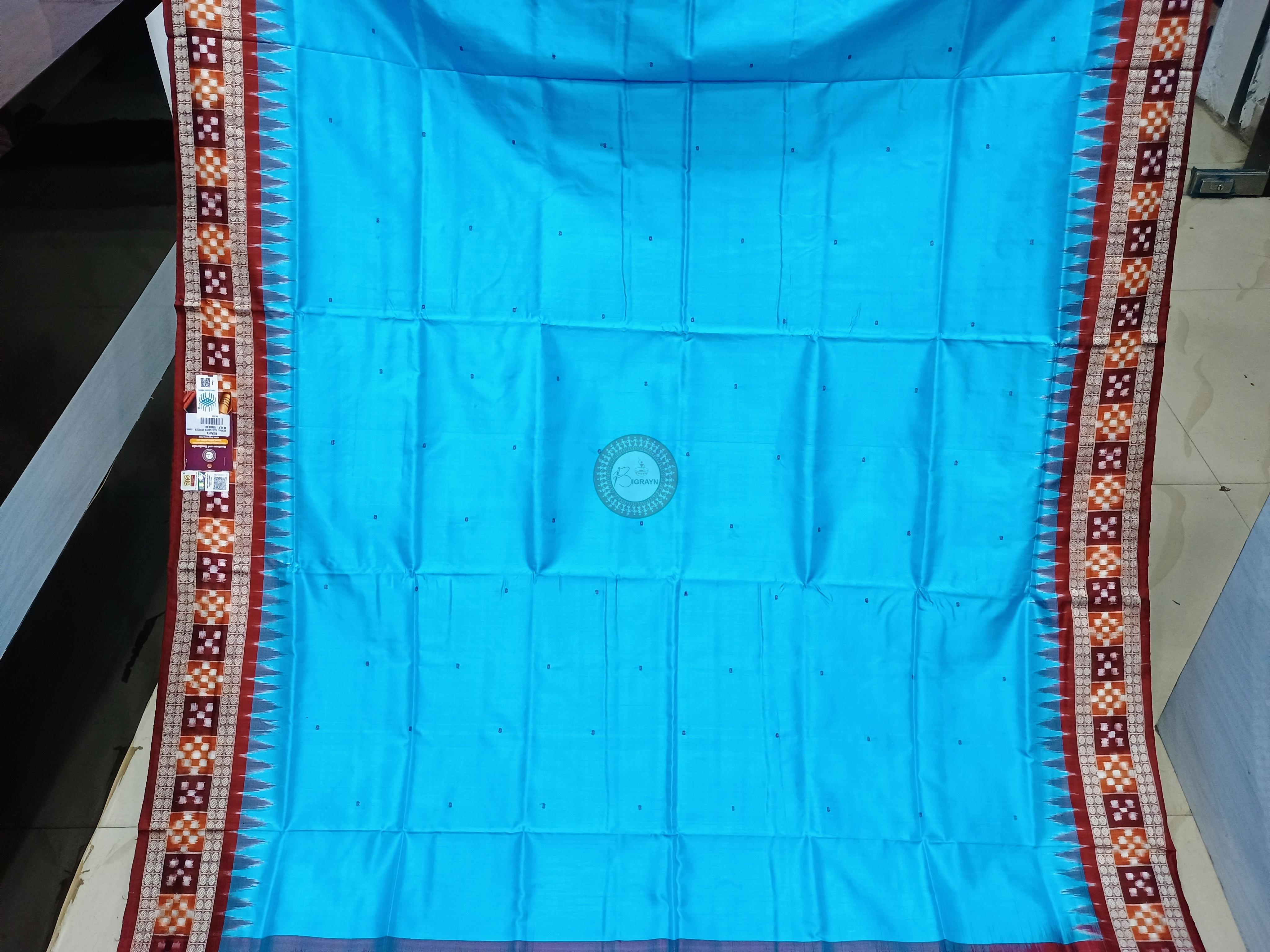 Copper Sulphate Maroon Sakta Border Odisha Handloom Bomkai Silk Saree