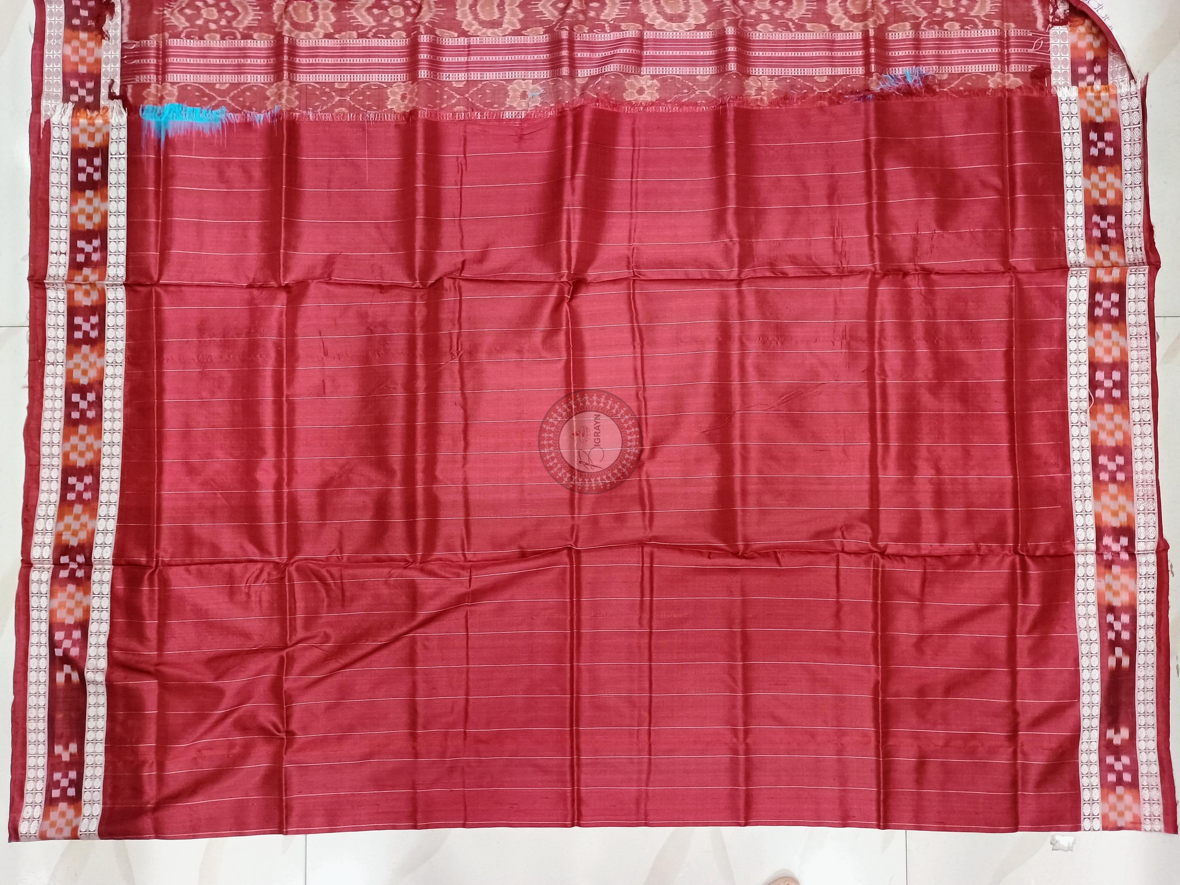 Copper Sulphate Maroon Sakta Border Odisha Handloom Bomkai Silk Saree
