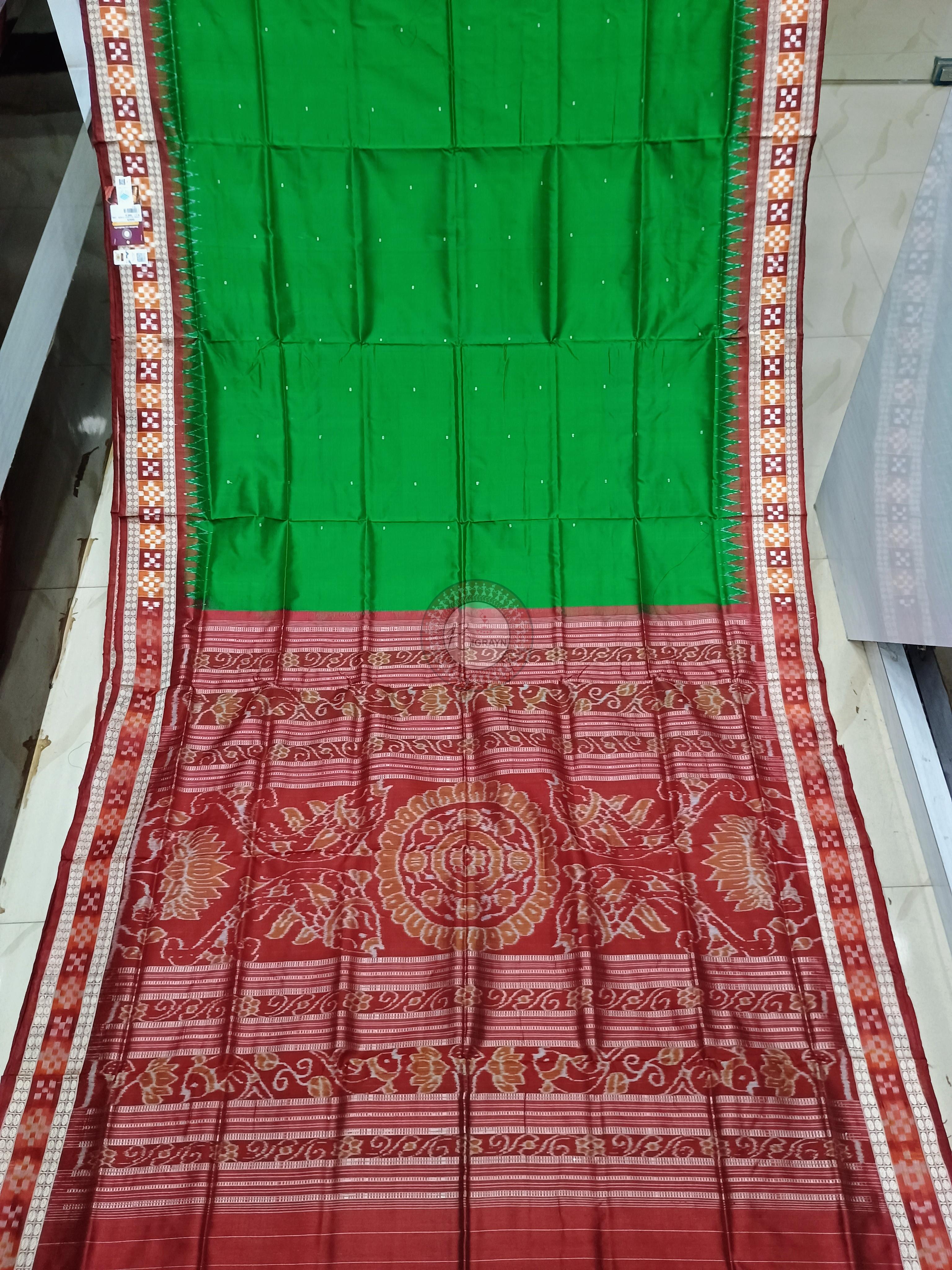 Green Maroon Sakta Border Odisha Handloom Bomkai Silk Saree