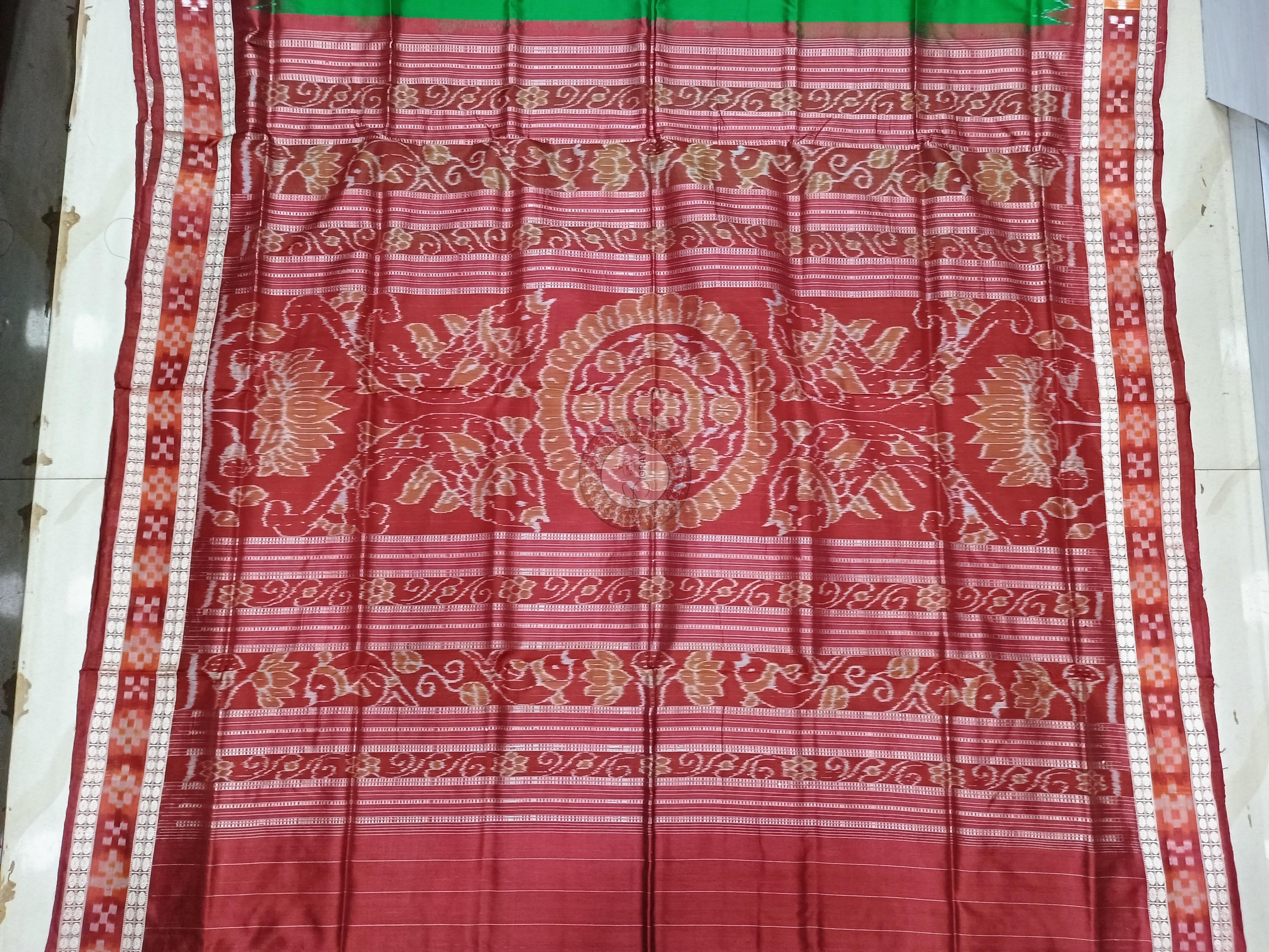 Green Maroon Sakta Border Odisha Handloom Bomkai Silk Saree