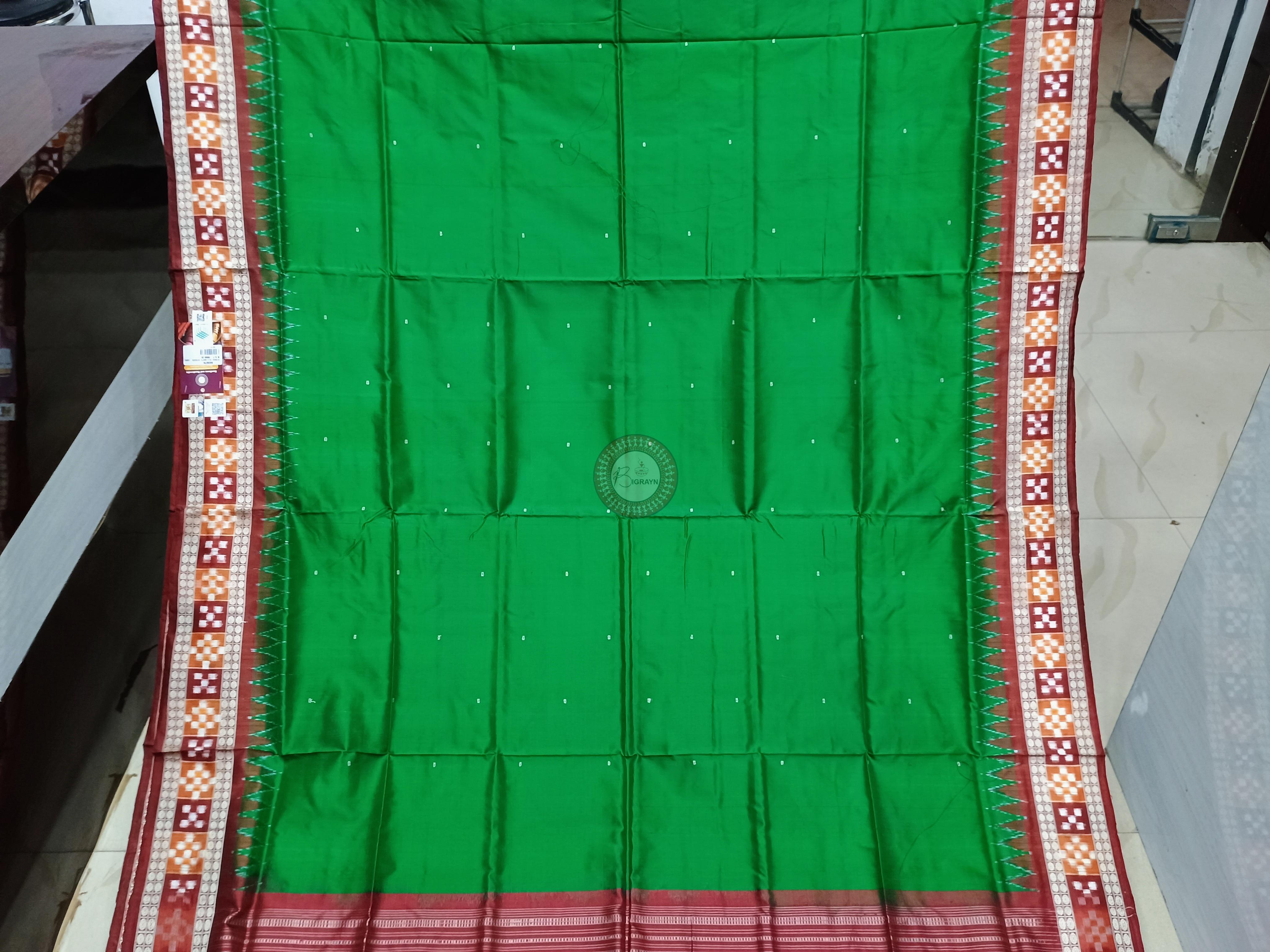 Green Maroon Sakta Border Odisha Handloom Bomkai Silk Saree