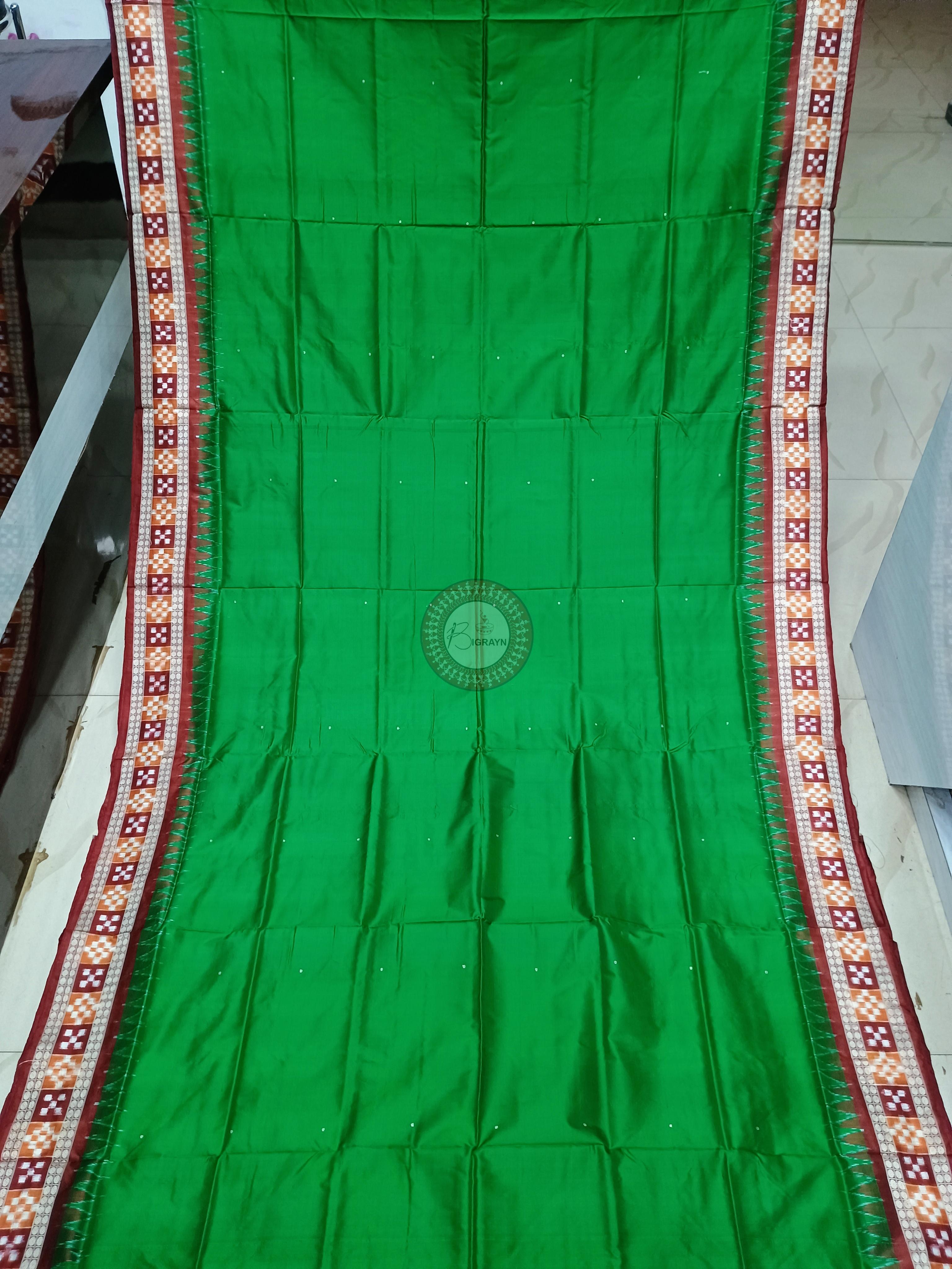 Green Maroon Sakta Border Odisha Handloom Bomkai Silk Saree